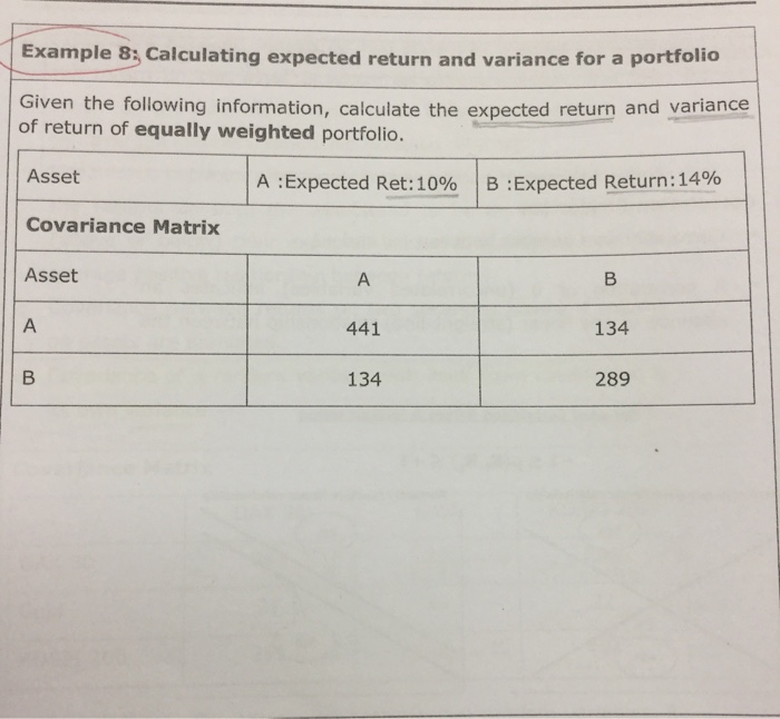 Solved Example 8; Calculating Expected Return And Variance | Chegg.com