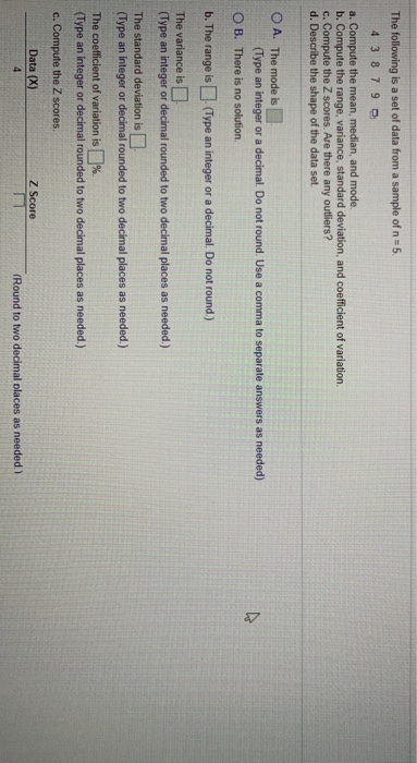 Solved The following is a set of data from a sample of n = | Chegg.com