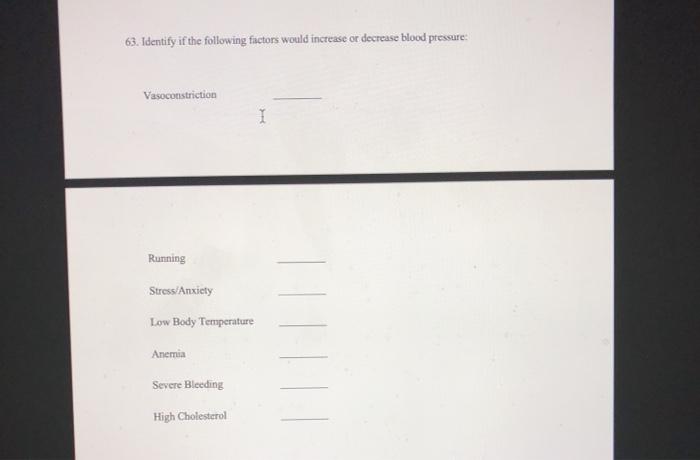 Solved 63. Identify if the following factors would increase | Chegg.com