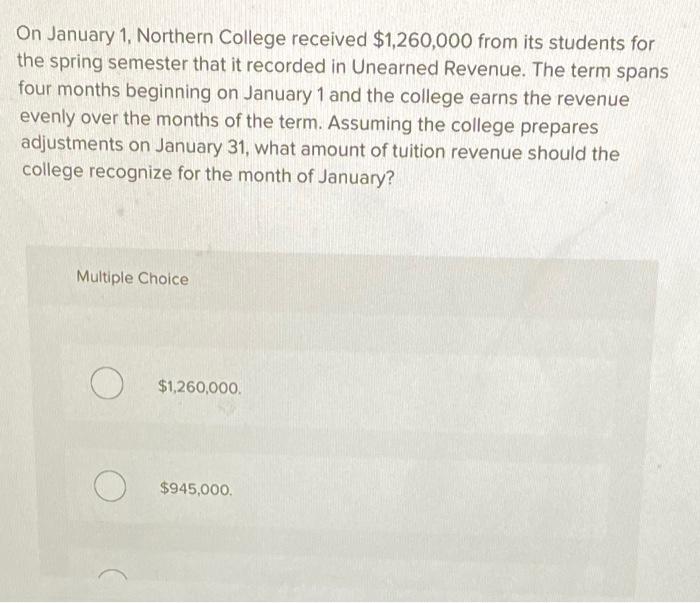 Solved On January 1, Northern College received 1,260,000