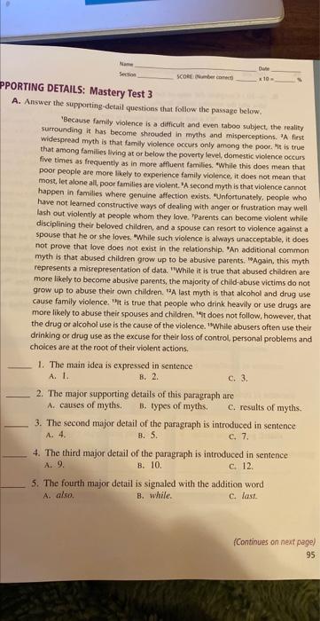 A. Answer the supporting-detail questions that follow | Chegg.com
