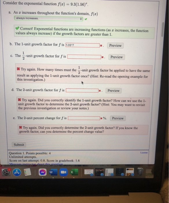 Solved Consider the exponential function f(x) = 9.3(1.56)". | Chegg.com