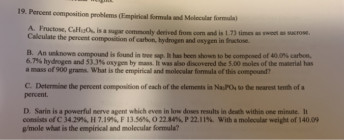 Solved 11 Wibus 19 Percent Composition Problems Empiri