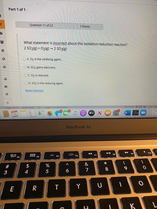Solved Part 1 of 1 a Question 11 of 22 1 Points What | Chegg.com