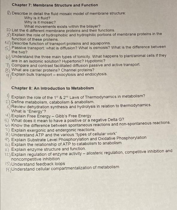 Solved Chapter 7: Membrane Structure And Function I Describe | Chegg.com
