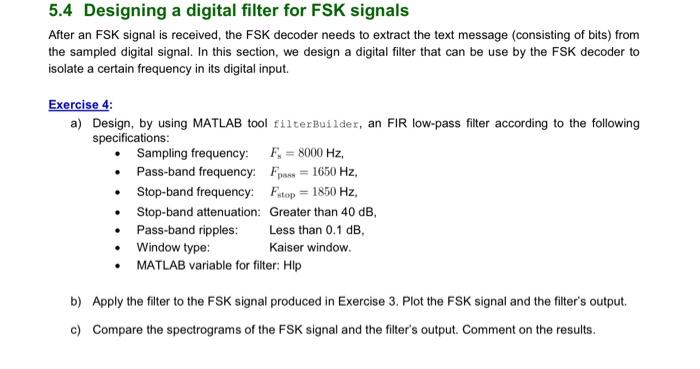 5.4 Designing a digital filter for FSK signals After | Chegg.com