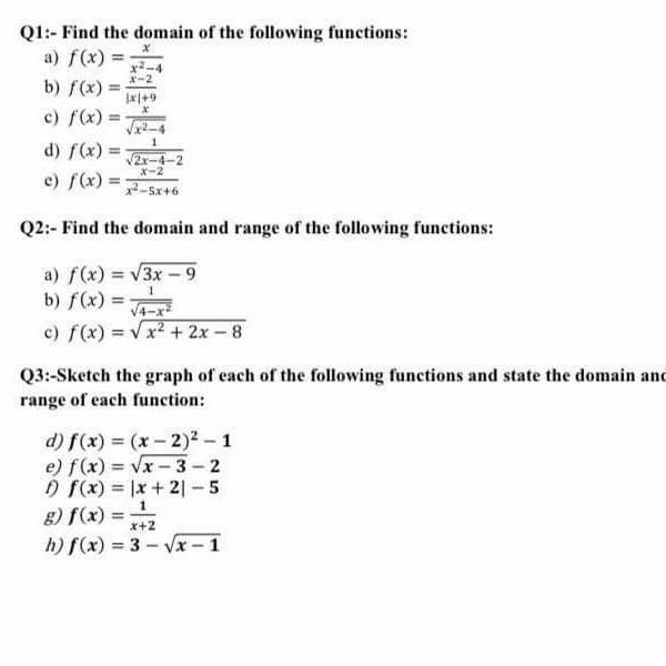 Q1 Find The Domain Of The Following Functions A Chegg Com