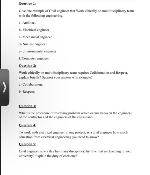 Solved Give one example of Civil engineer that Work