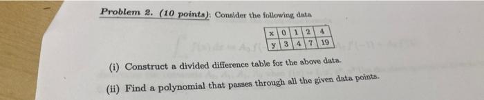Solved Problem 2. (10 points): Consider the following data | Chegg.com