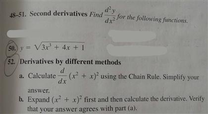 Solved Second derivatives Find d2y/dx2 for the following | Chegg.com