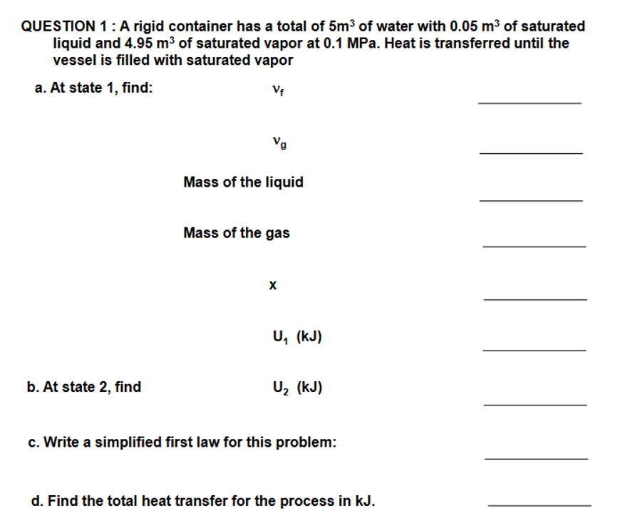 Solved QUESTION 1: A rigid container has a total of 5m3 ﻿of | Chegg.com