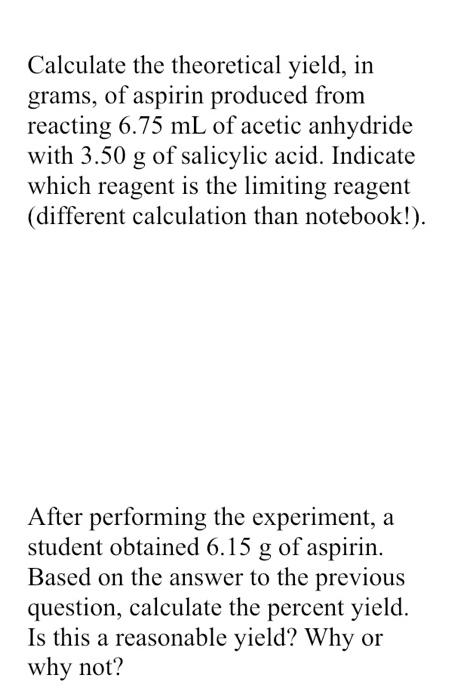 Solved Calculate The Theoretical Yield In Grams Of Aspirin 3027