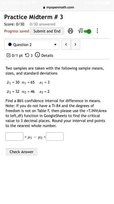 Solved Two Samples Are Taken With The Following Sample | Chegg.com