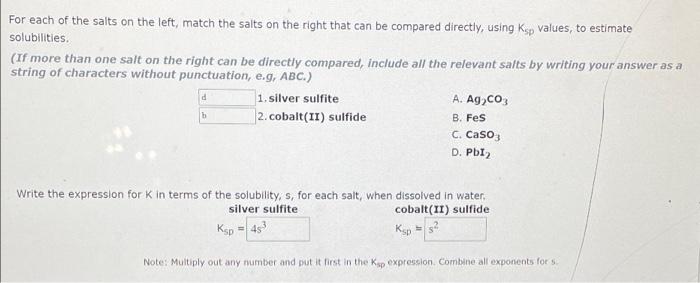 Solved For each of the salts on the left, match the salts on | Chegg.com