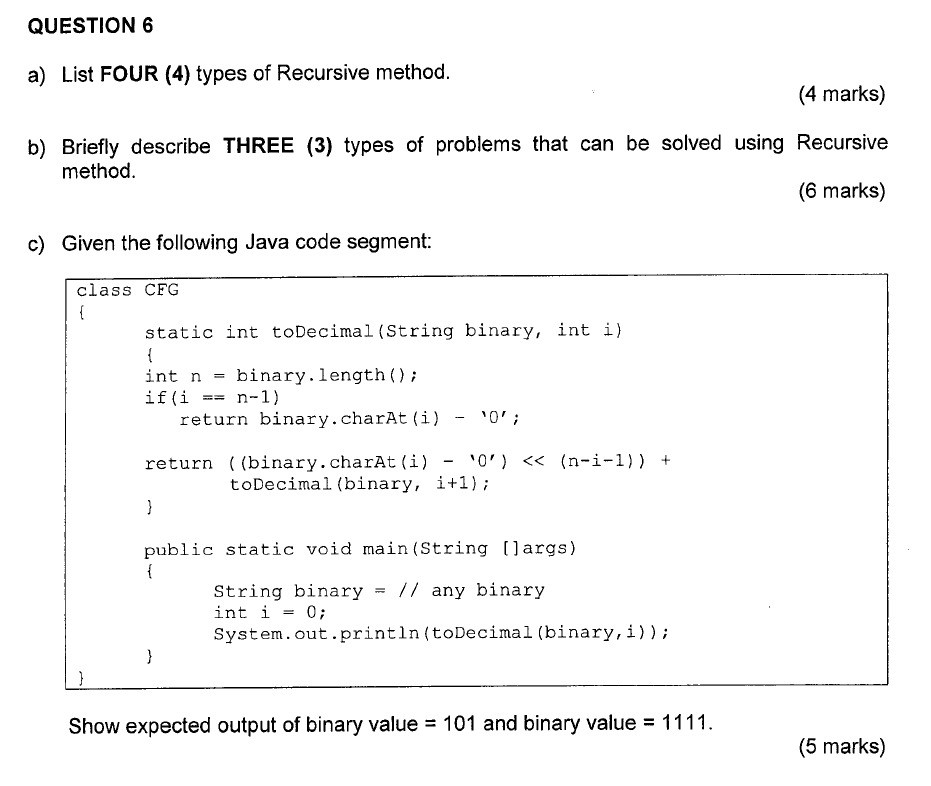 Solved QUESTION 6 a) List FOUR (4) types of Recursive | Chegg.com