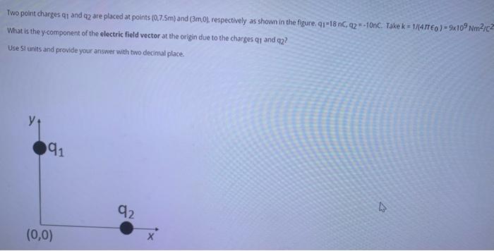 Solved Two point charges 1 and 2 are placed at points | Chegg.com