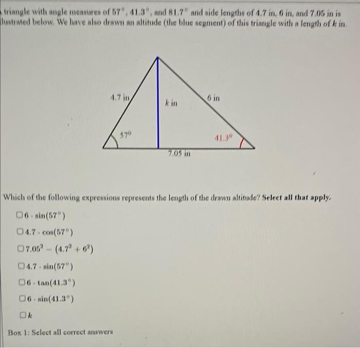Solved triangle with angle measures of 57°, 41.3