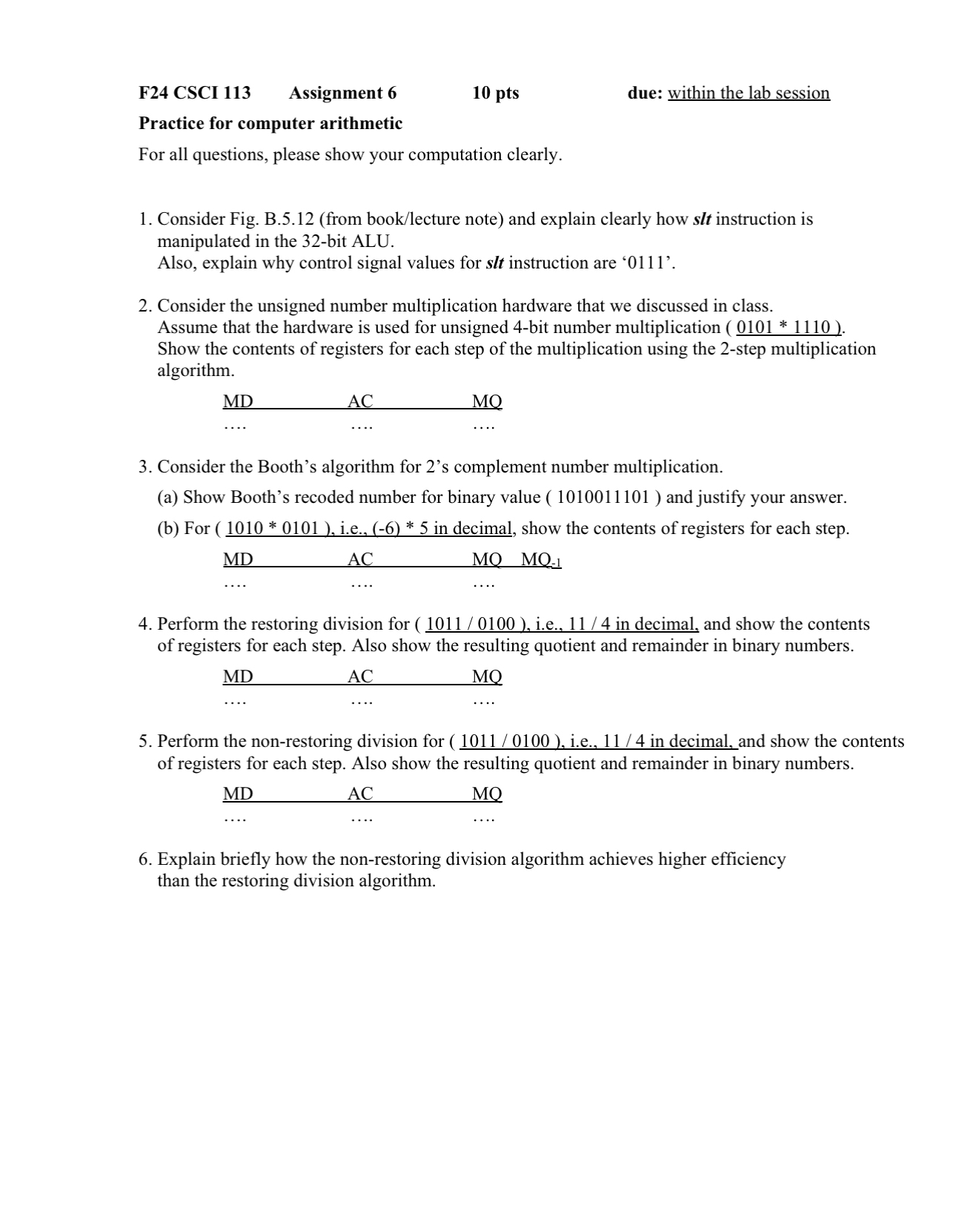 Solved Practice for computer arithmeticFor all questions, | Chegg.com