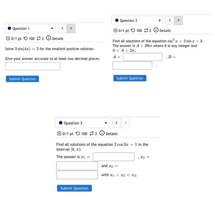 Solved Submit Question Submit Question Find all solutions of | Chegg.com
