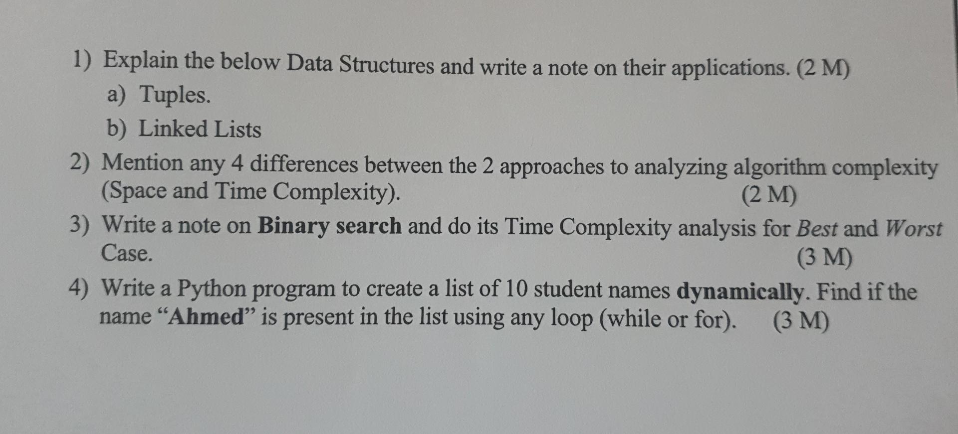 Solved 1) Explain the below Data Structures and write a note | Chegg.com