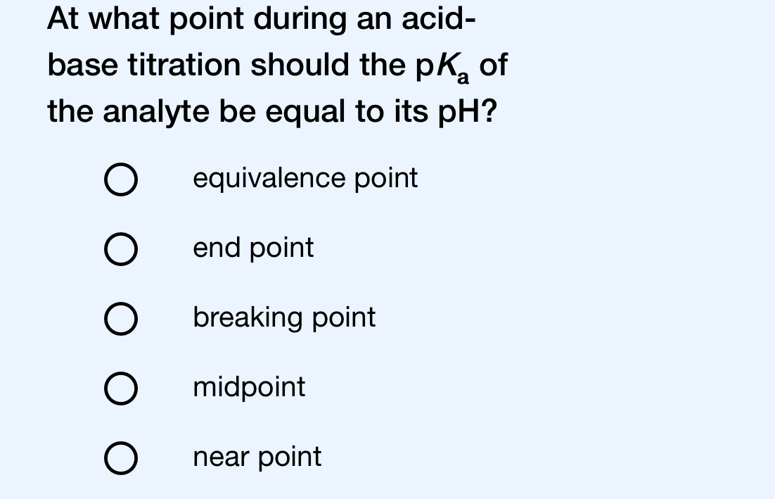 Solved At what point during an acidbase titration should the