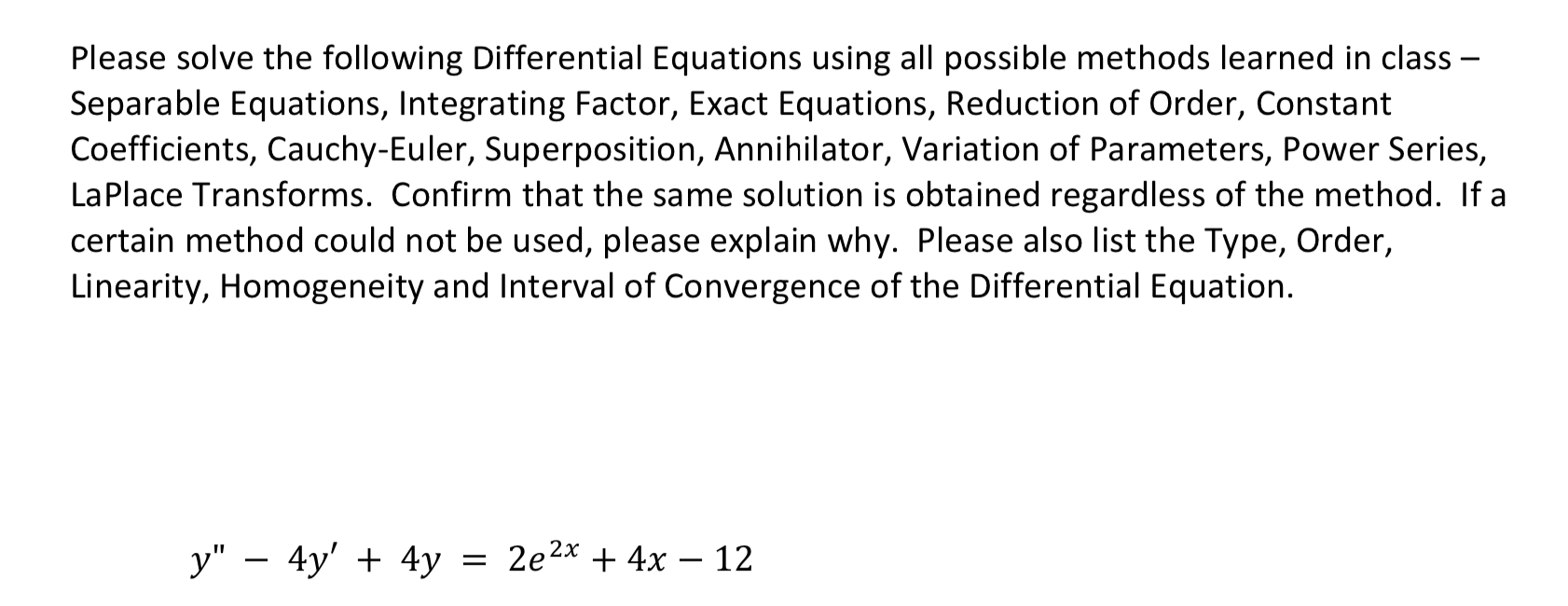 Please solve the following Differential Equations | Chegg.com