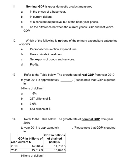 Solved Nominal GDP is gross domestic product measured 11 in
