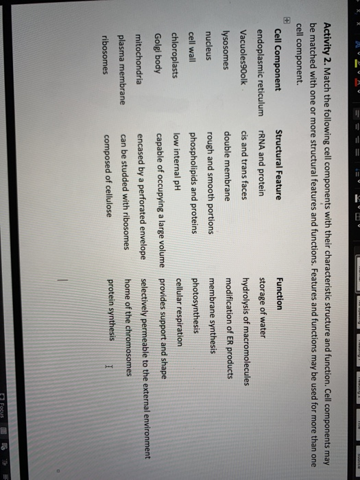 Solved matching the following cell component with their | Chegg.com