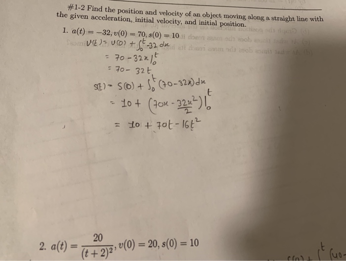 Solved #1-2 Find the position and velocity of an object | Chegg.com
