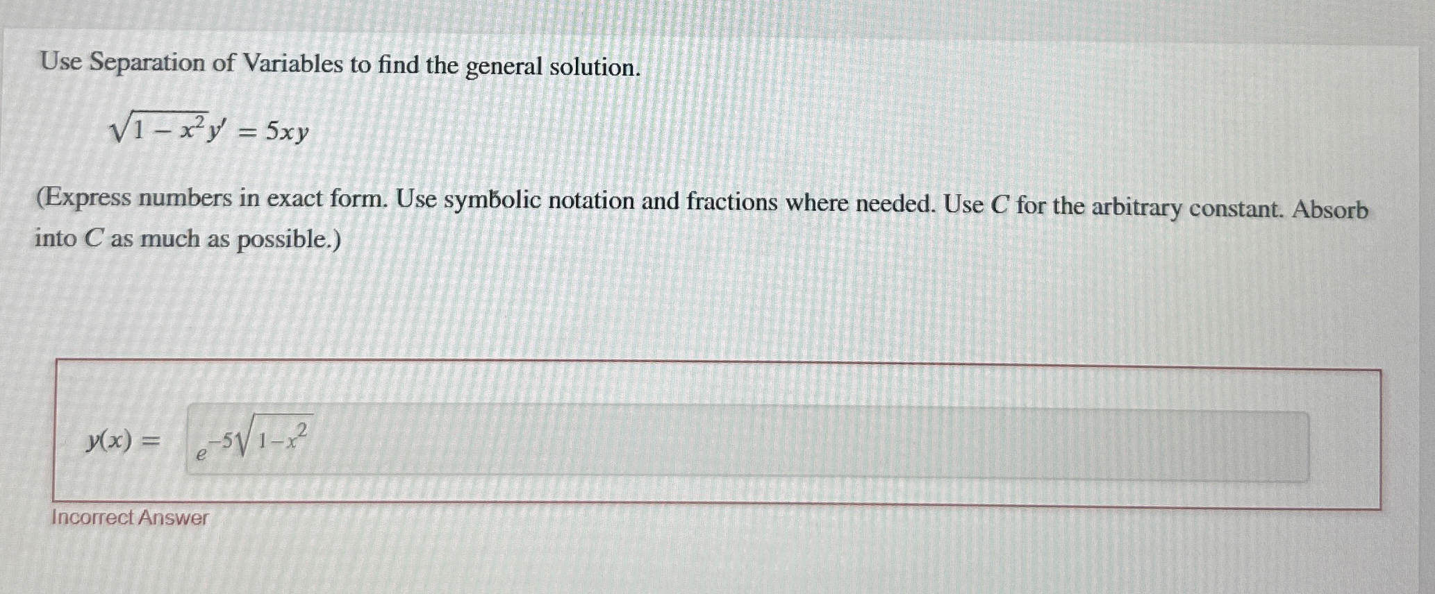 Solved Use Separation of Variables to find the general | Chegg.com
