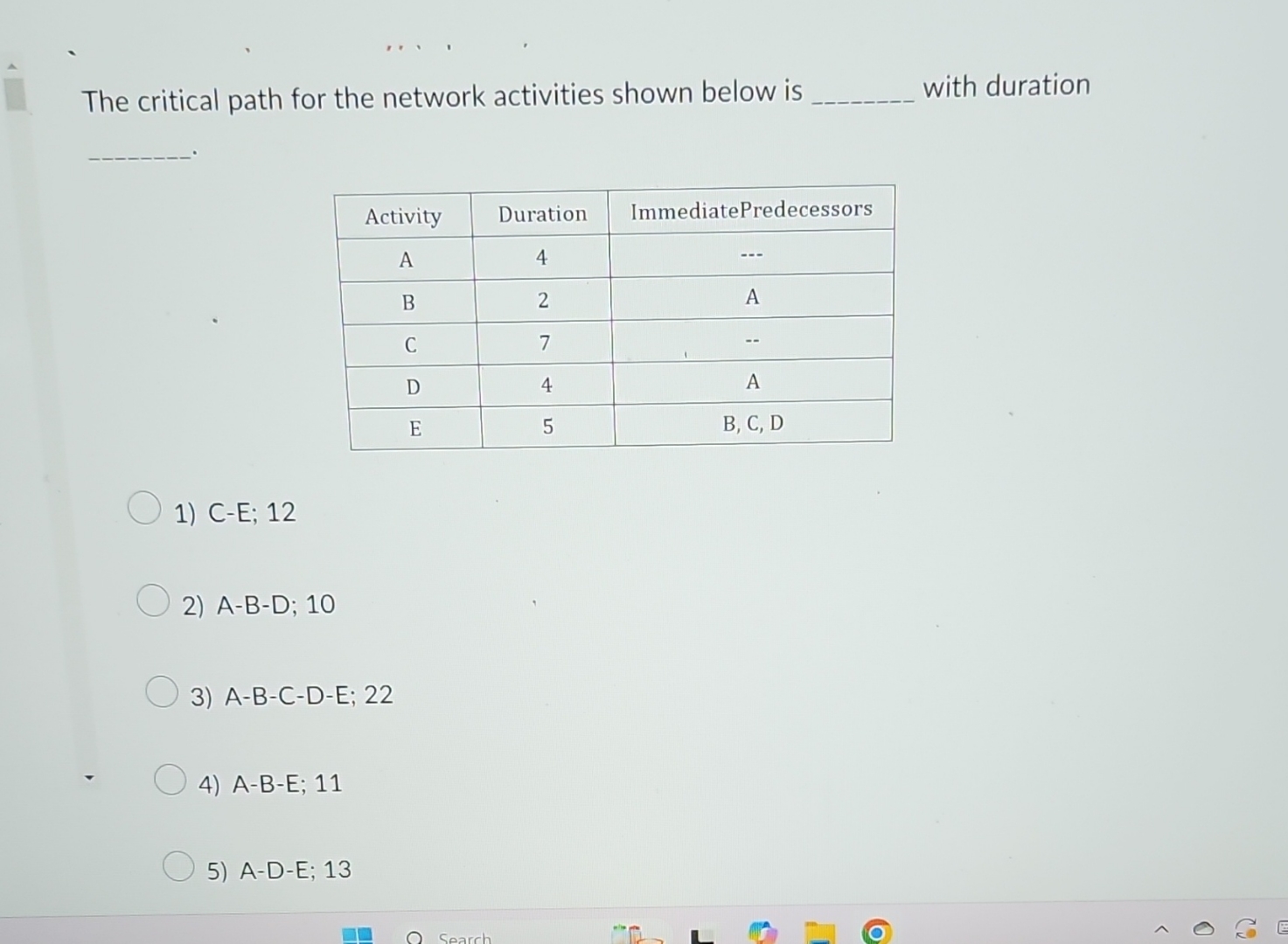 Solved The critical path for the network activities shown | Chegg.com