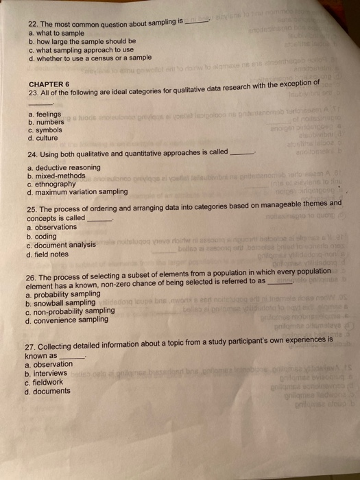 Solved non question about sampling is 22. The most common | Chegg.com