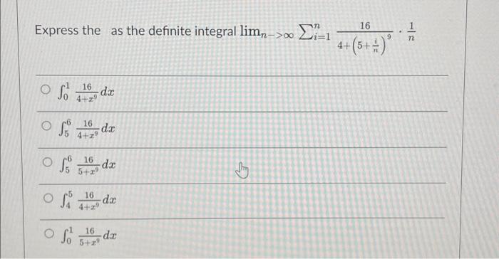Solved Express the as the definite integral | Chegg.com