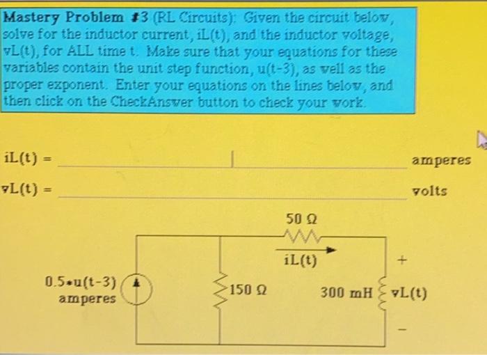 Solved Mastery Problem 3 (RL Circuits): Given the circuit | Chegg.com