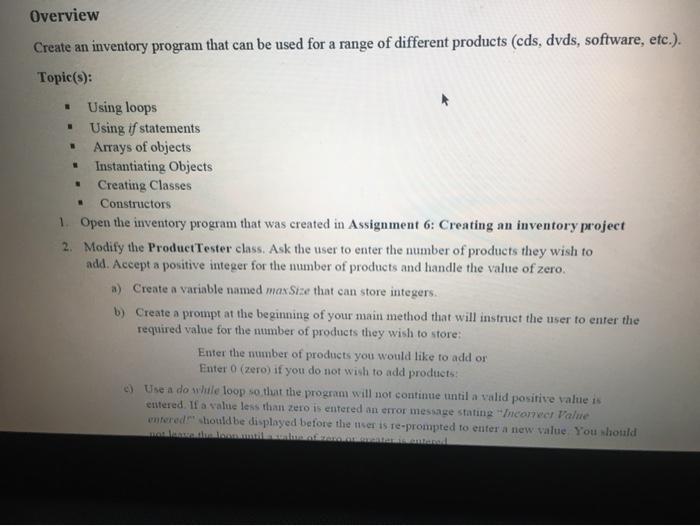 Solved Overview Create an inventory program that can be used | Chegg.com