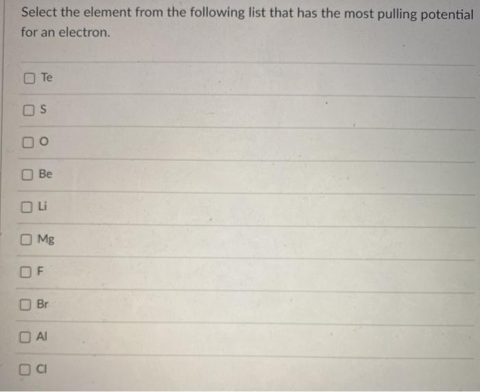 Solved Select all of the elements from the following list in | Chegg.com