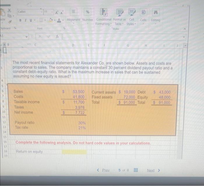 Solved The most recent financial statements for Alexander | Chegg.com