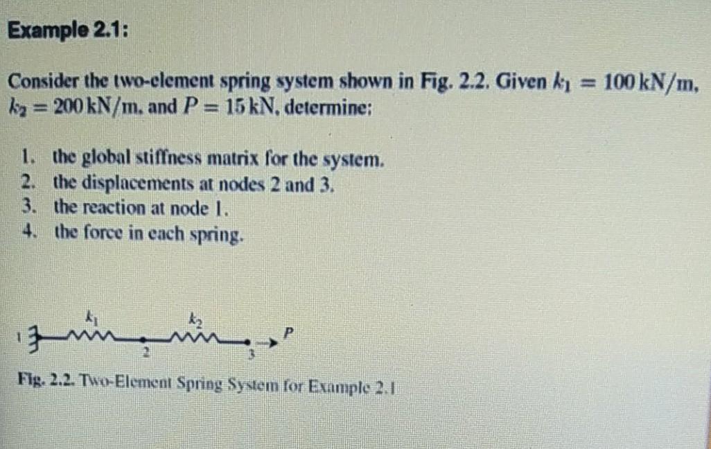 Solved Example 2.1: Consider the two-clement spring system | Chegg.com