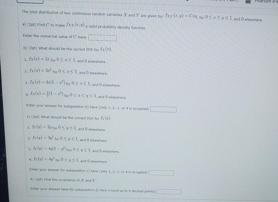 Solved Pearson ele The joint distribution of two continuous | Chegg.com