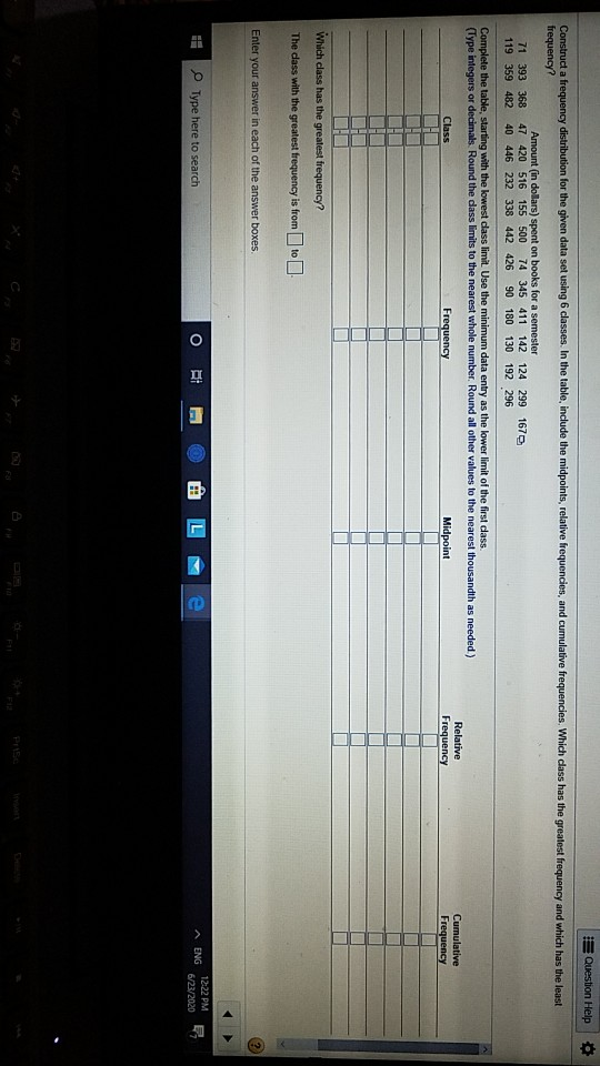 Solved Question Help Construct a frequency distribution for | Chegg.com