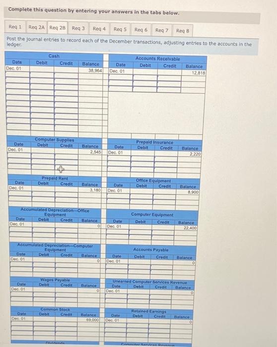 Complete this question by entering your answers in the tabs below.
Post the journal entries to record each of the December tr