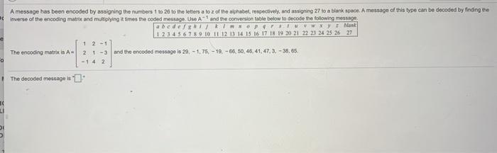 Solved A message has been encoded by assigning the numbers 1 | Chegg.com