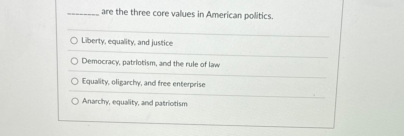 Solved are the three core values in American | Chegg.com