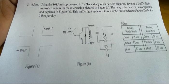 Solved 3. (35pts) Using the 8085 microprocessor, 8155 PIA | Chegg.com