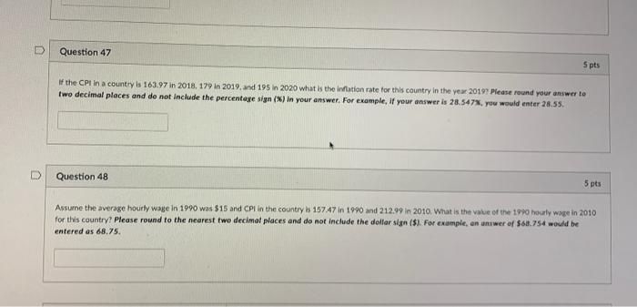 Solved D Question 47 S pts the CPI in a country is 163.97 in | Chegg.com