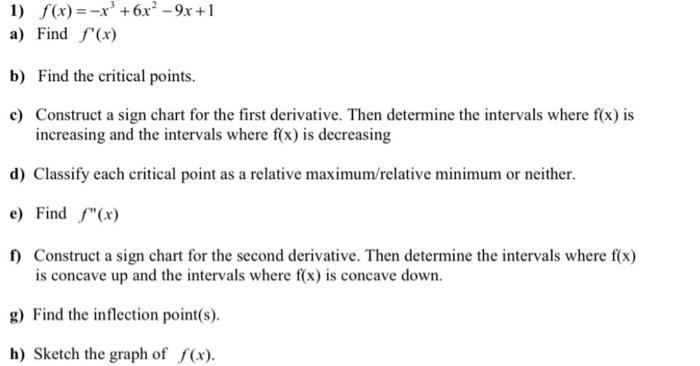 Solved 1 Fx−x36x2−9x1 A Find F′x B Find The