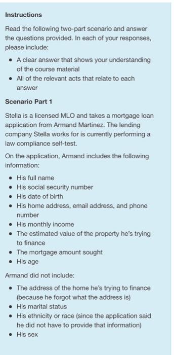 Solved Instructions Read the following two-part scenario and | Chegg.com