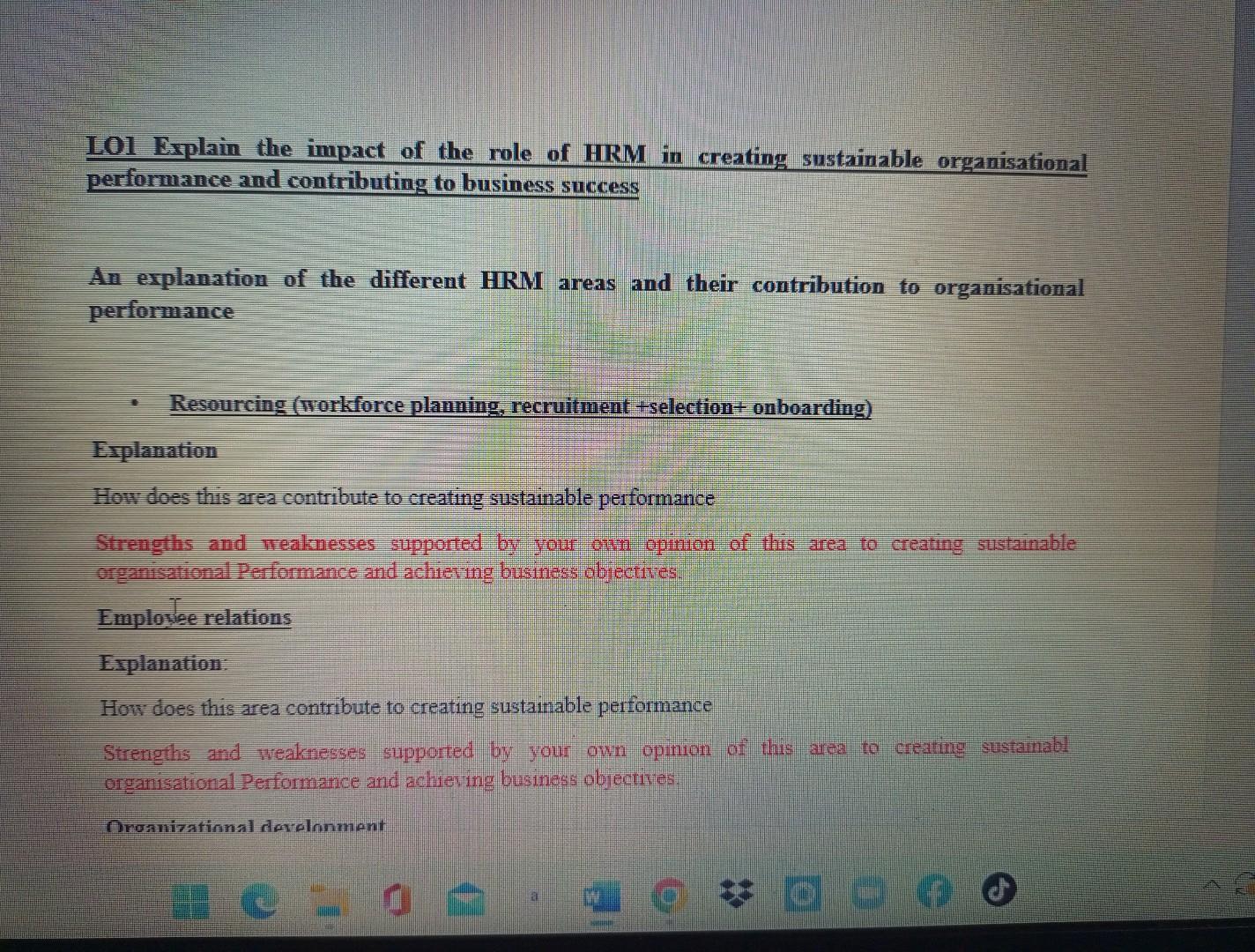 Solved LO1 Explain the impact of the role of HRM in creating 