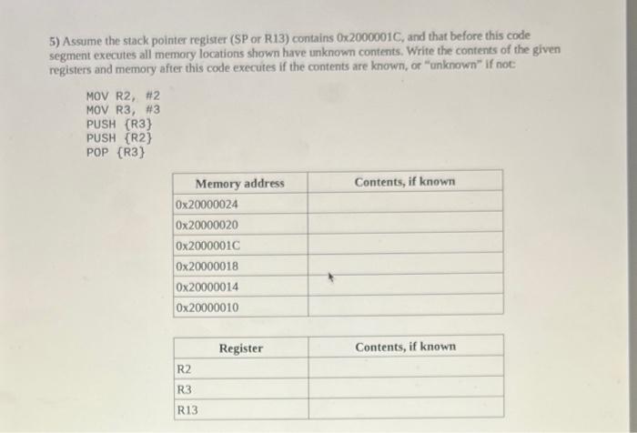 Solved 5 Assume the stack pointer register SP or R13 Chegg