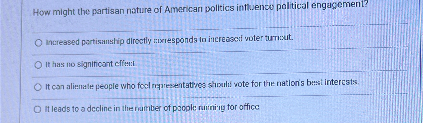 Solved How might the partisan nature of American politics | Chegg.com